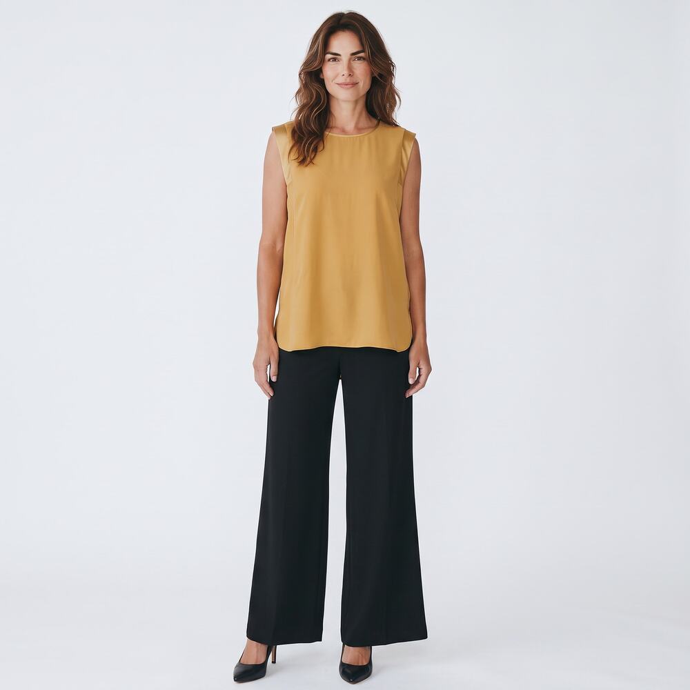 Lafayette 148 New York Women's 14 100% Silk Gold Round Neck Sleeveless Top